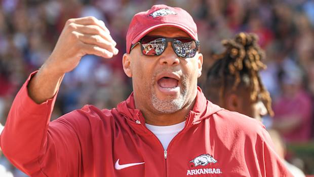 Razorbacks' defensive line coach Deke Adams against Alabama
